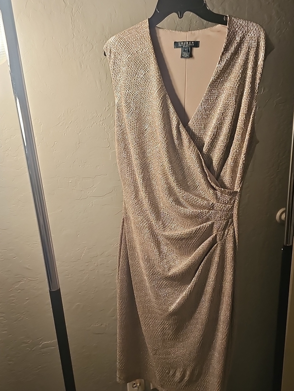 Lauren Ralph Lauren Shimmery Gold Draped Midi Dress